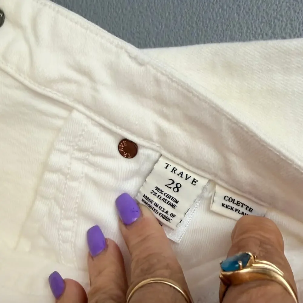 Trave Colette Kick Flare Jeans White Raw Hem Cropped Size 28 NWT